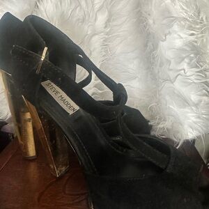 Steve Madden Black and Gold Strappy Heels